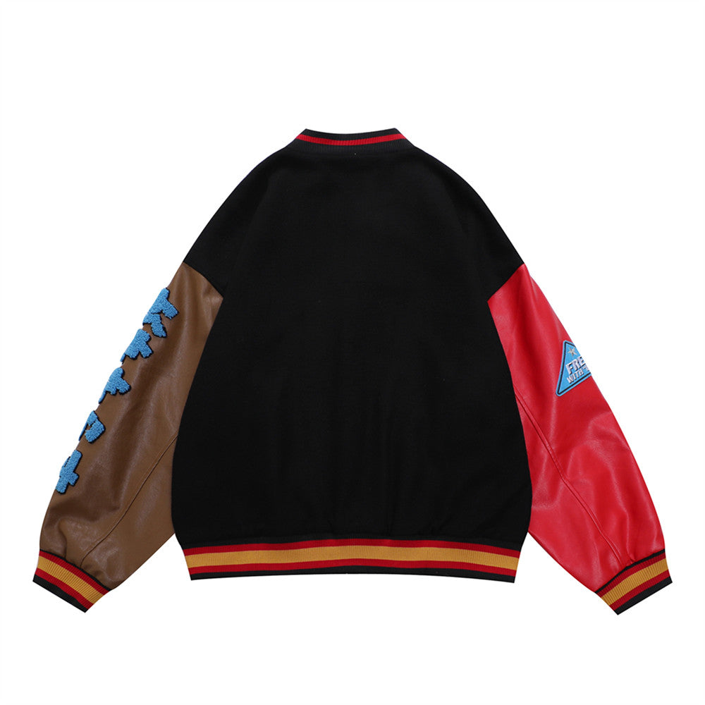 Herre Loose Color Contrast Patchwork Bomberjakke