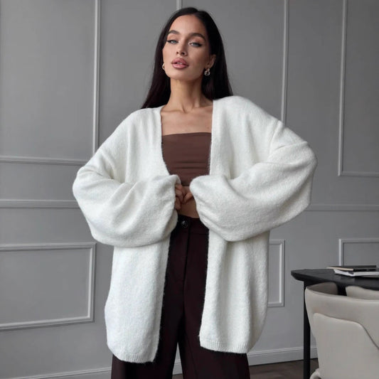 Midlang Strikket Cardigan Top til Kvinder