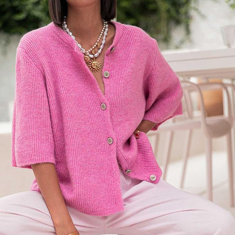 Solid Color Half-open Collar Button Sweaters Women's Clothing Women's Casual Cardigan