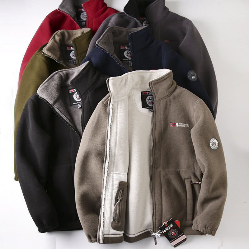 Mens Fleece-Lined Thickened Double-Sided Polar Fleece Jacket