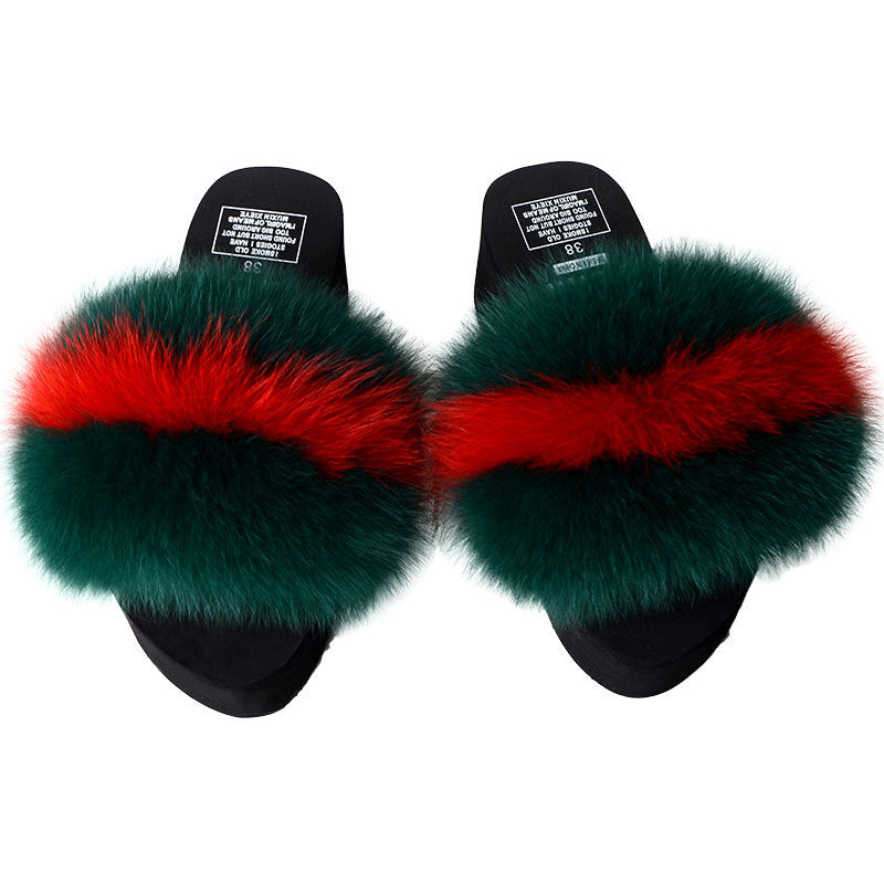 New Fox Fur Women's Sandals Height Increasing Leisure