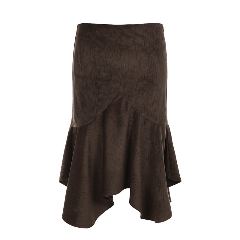 Autumn And Winter Retro Design Irregular Midi Skirt For Women