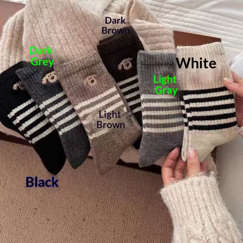 Mid-calf Winter Thickened Striped Solid-color Dopamine-style Slouch Socks