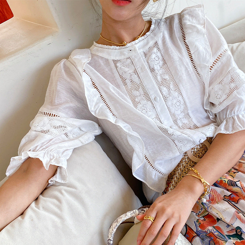Women's White French Shirt Design Sense