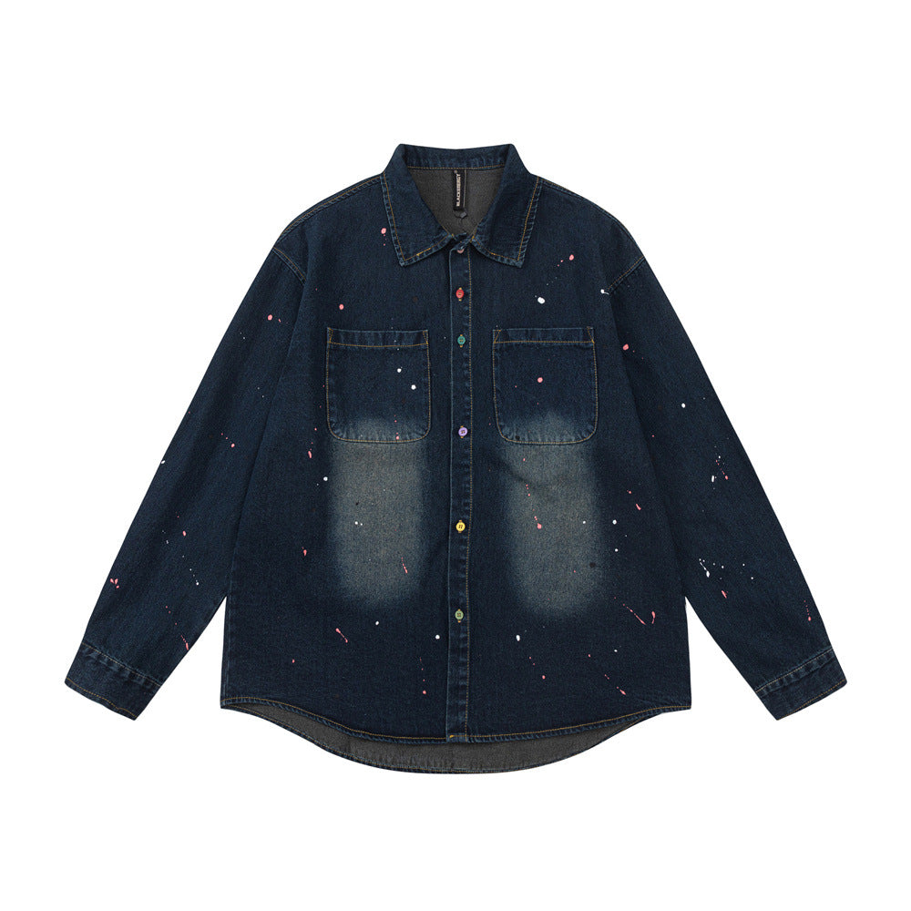 Contrast Color Inkjet Long-sleeved Shirt Denim Clothes Jacket Spring And Autumn