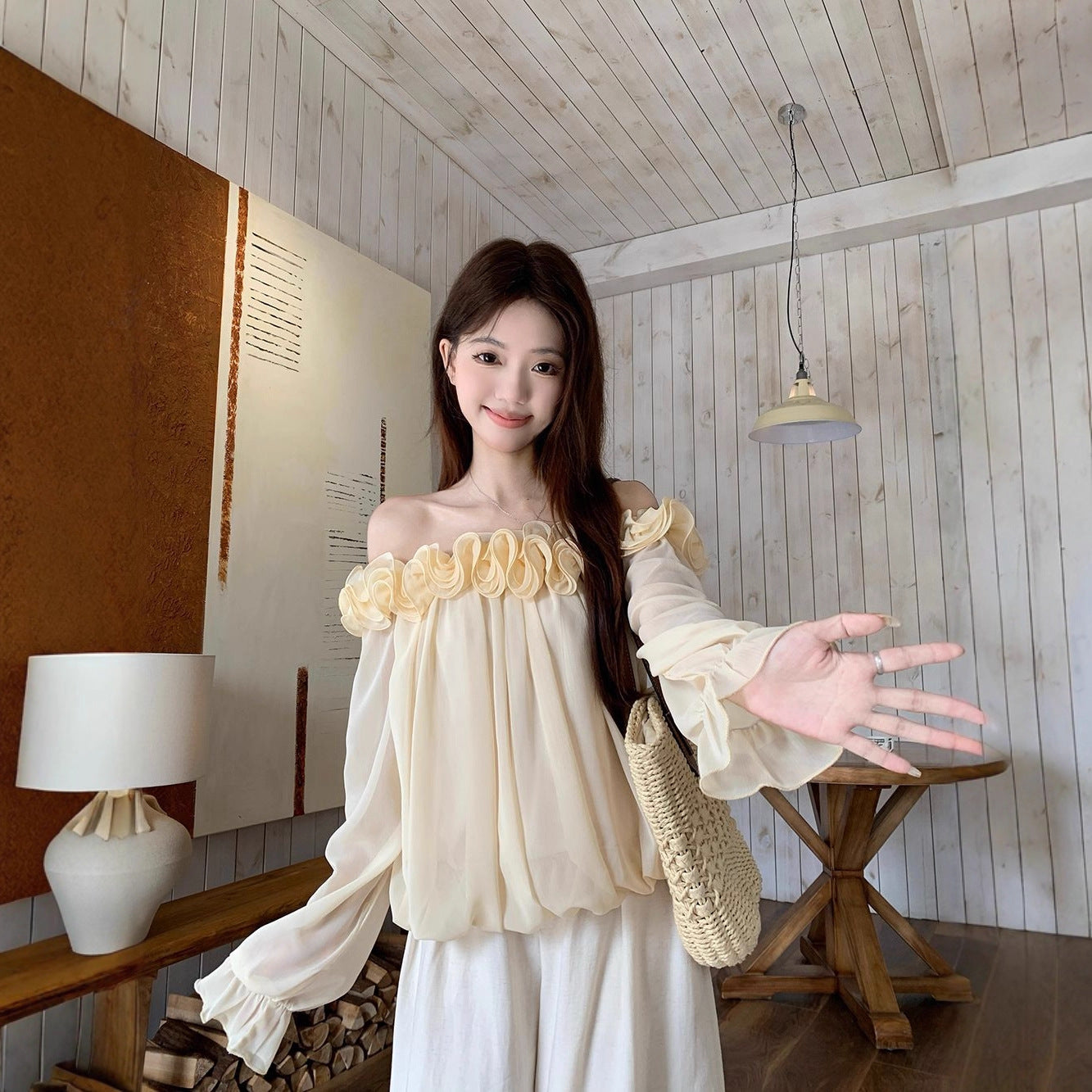 Gentle Off-shoulder Long-sleeve Blouse For Women