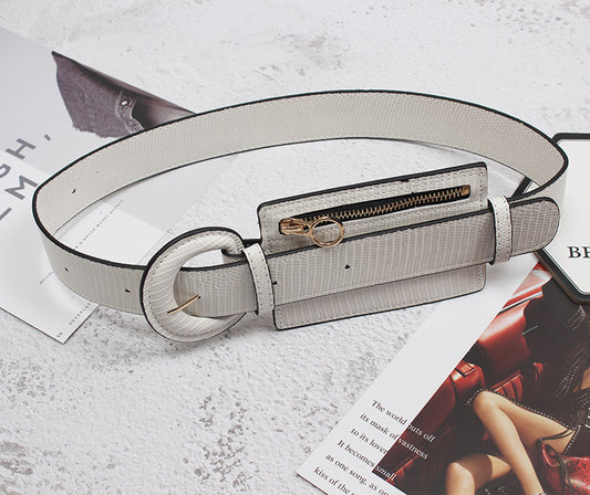 Fashion Stitching Zipper Small Leather Waist Seal