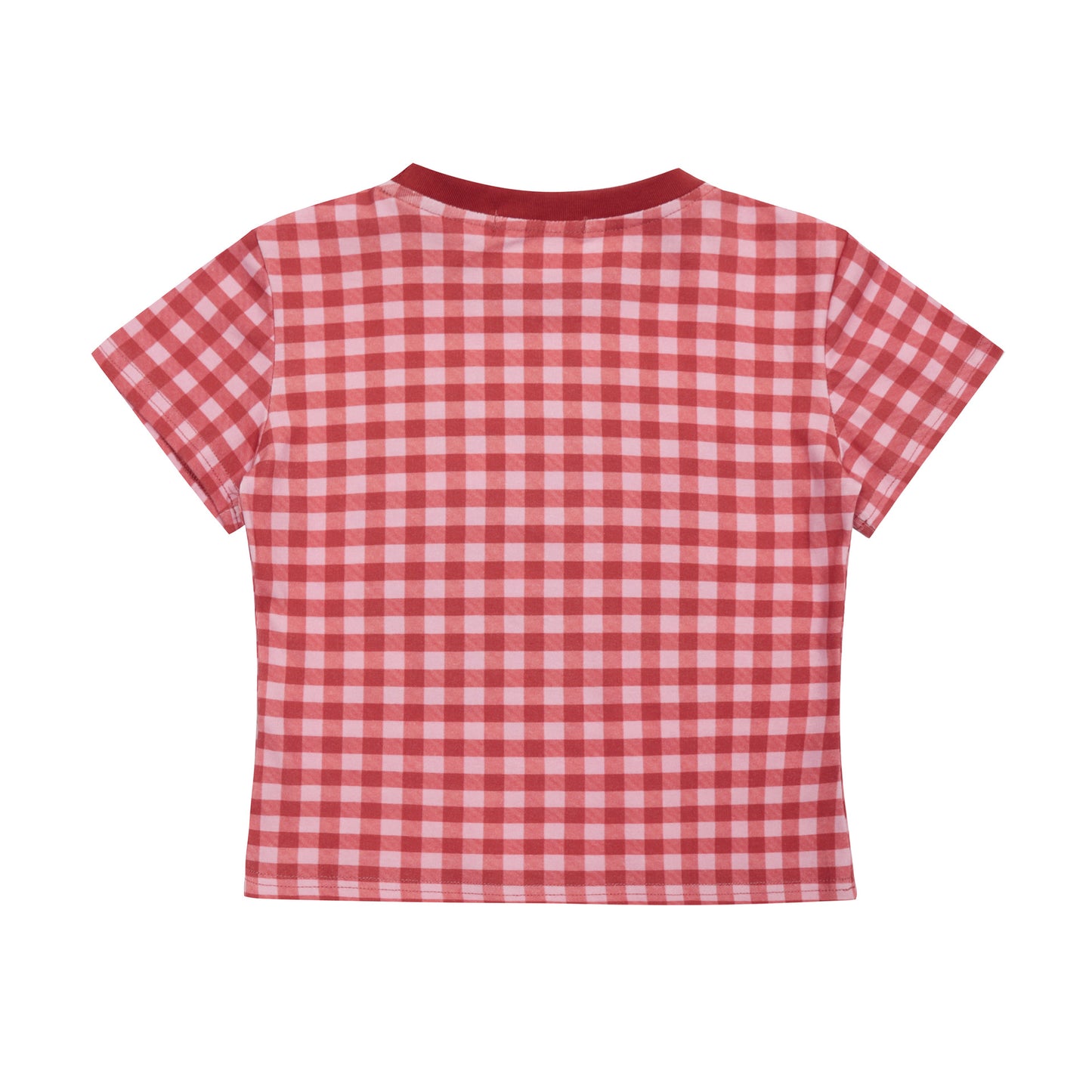 Women's Retro Red Plaid Off-Shoulder Short Sleeve Top With Cherry Print