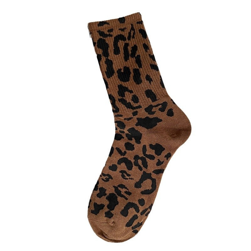 Women's Mid Tube Stockings Brown Leopard Pattern Sports Stockings