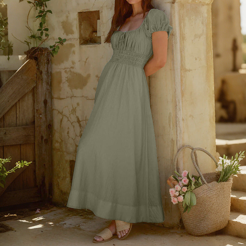 New Fashionable Square-neck Puffed-sleeve Dress