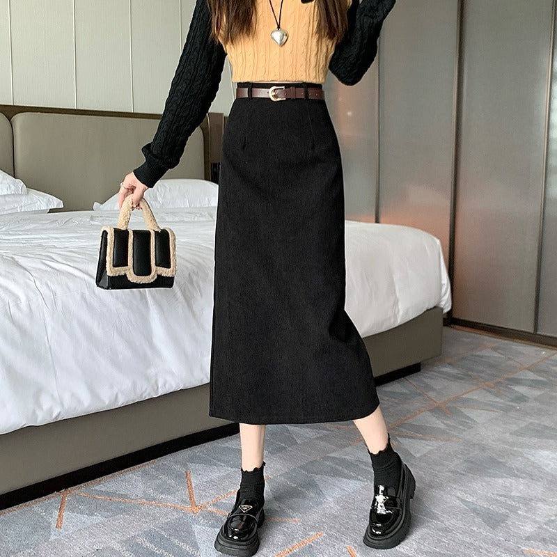 French-style Midi Corduroy Skirt