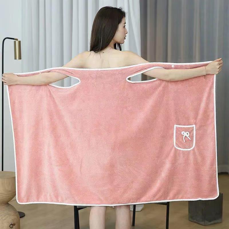 Wholesale Wearable Bath Towels Suspenders Coral Fleece Bath Skirt