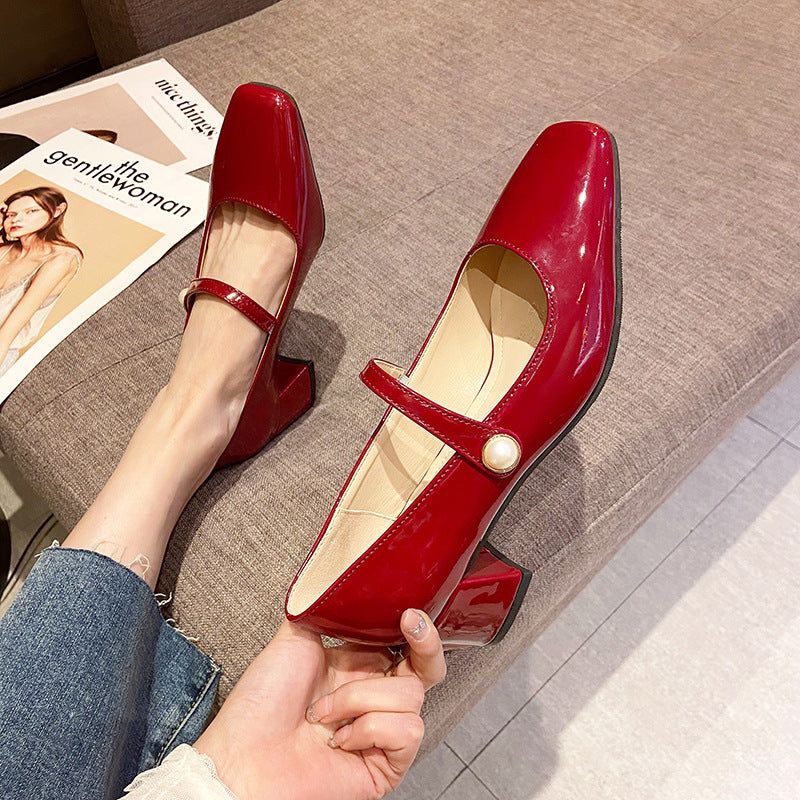 French Retro One Word With New Square Toe Mary Jane Shoes