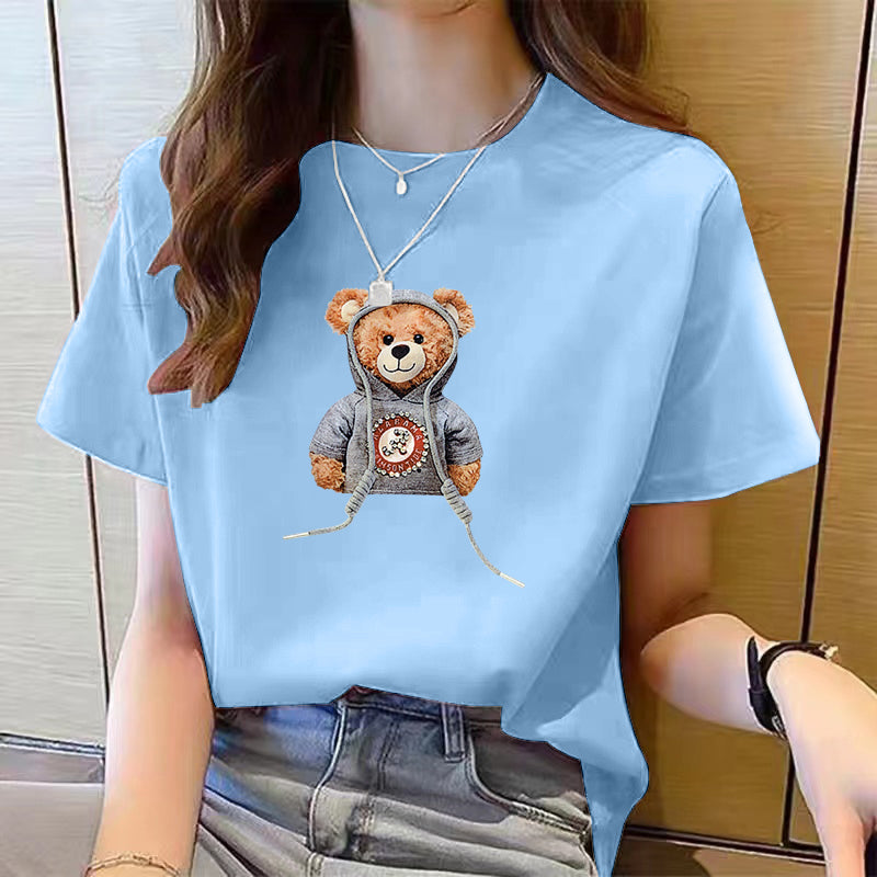 Women's Cute Bear Plus Size Cotton Short Sleeve T-shirt