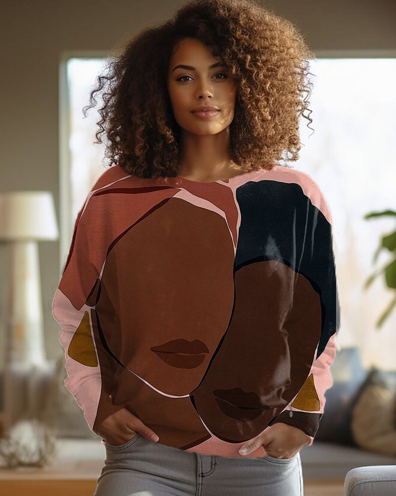 Polyester Women's Round-neck Long-sleeved Sweater Printing