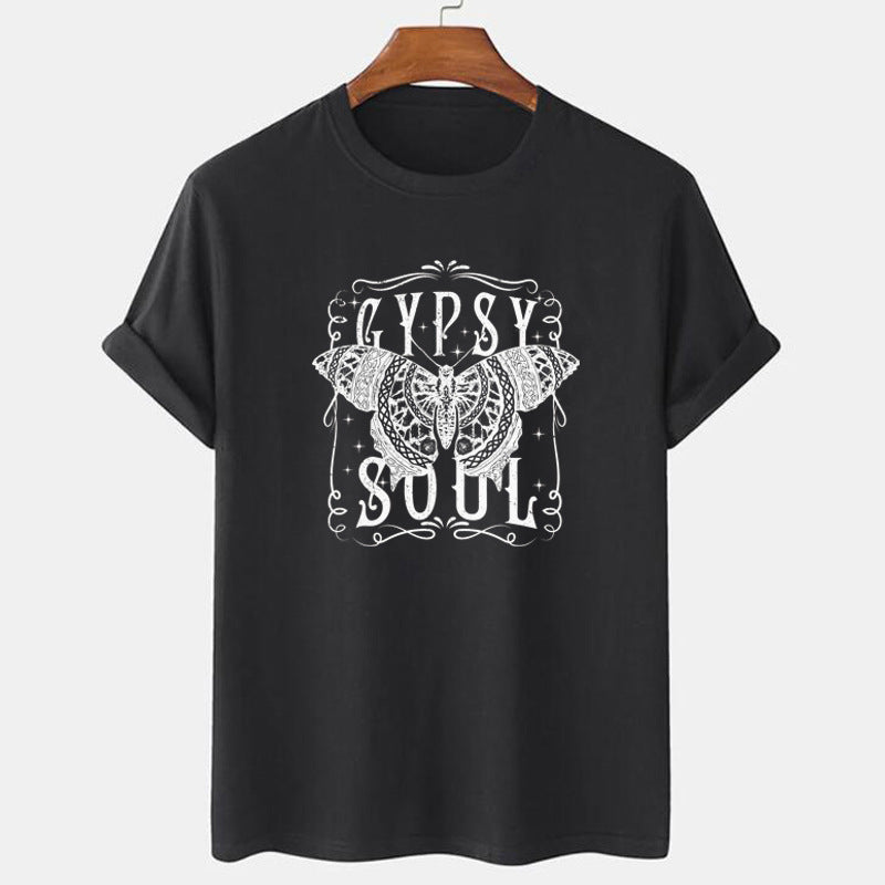 Butterfly Gothic European And American Printed Round Neck Loose T-shirt