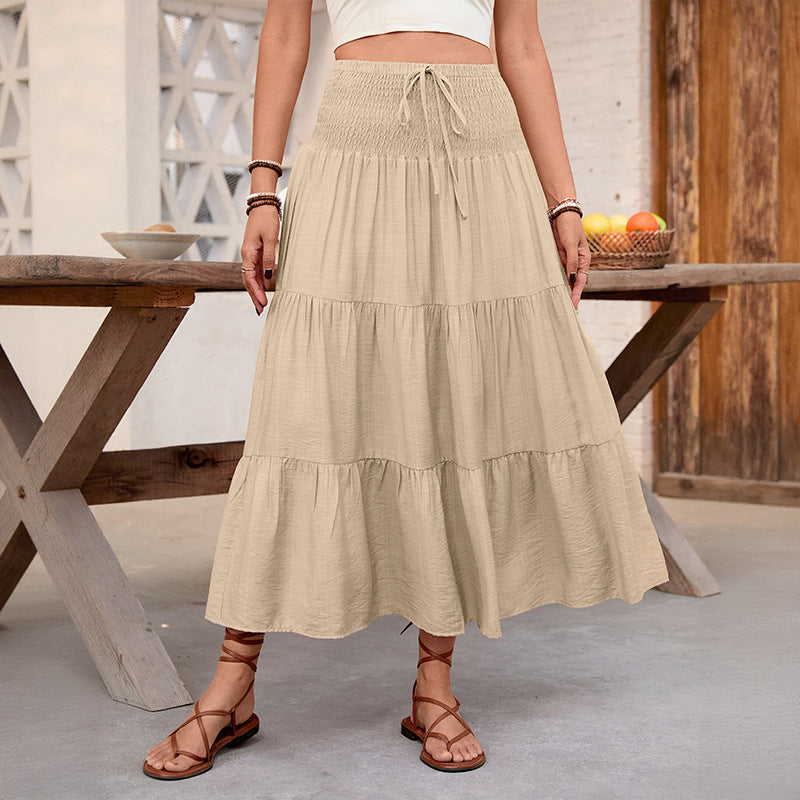 Solid-color Drawstring Skirt With An Elastic Waist