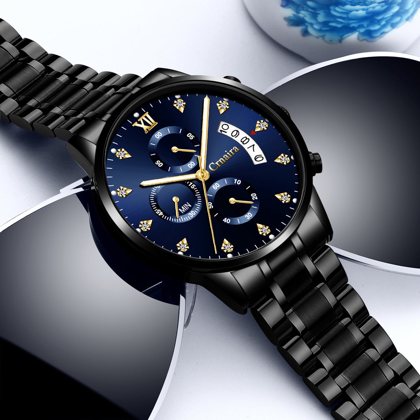 Men's Waterproof Luminous Multi-functional Diamond Quartz Watch