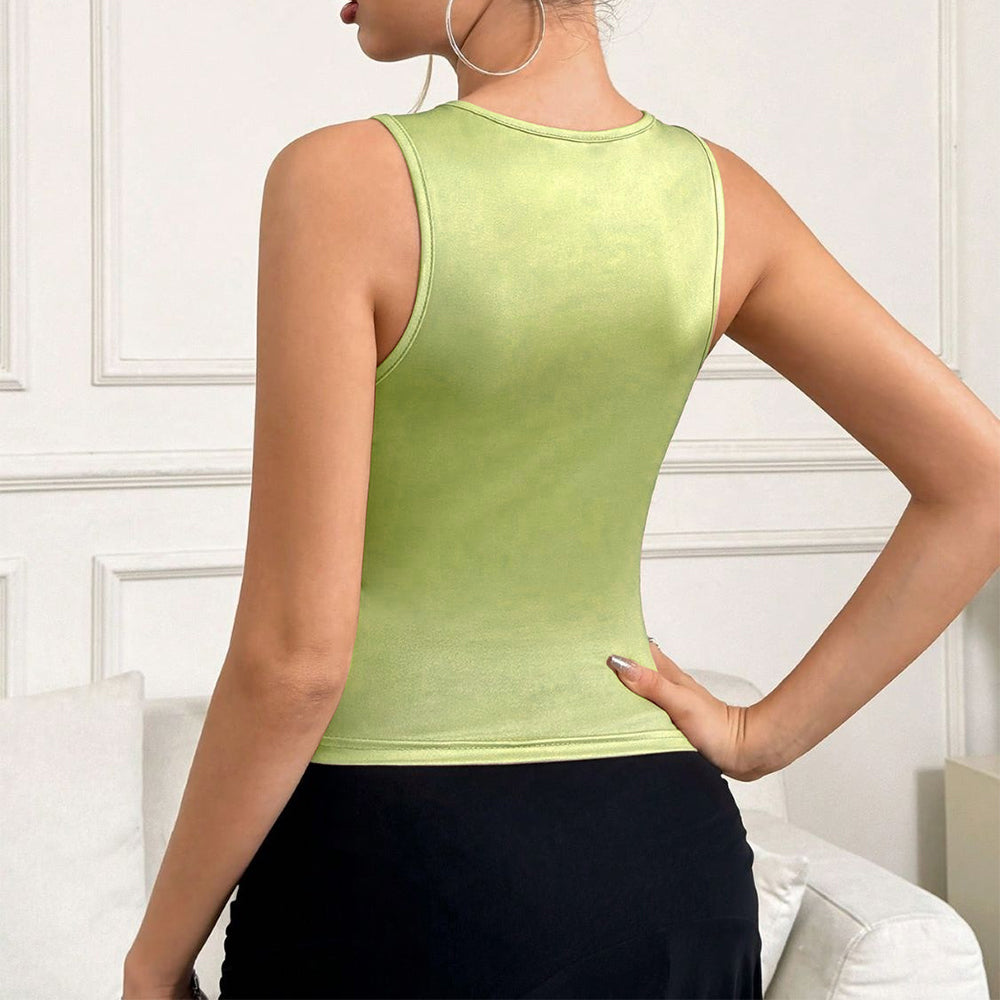 Y2K Printed Tank Top INS Fashion Streetwear Rund Hals Ærmeløs Top Sommer Dametøj