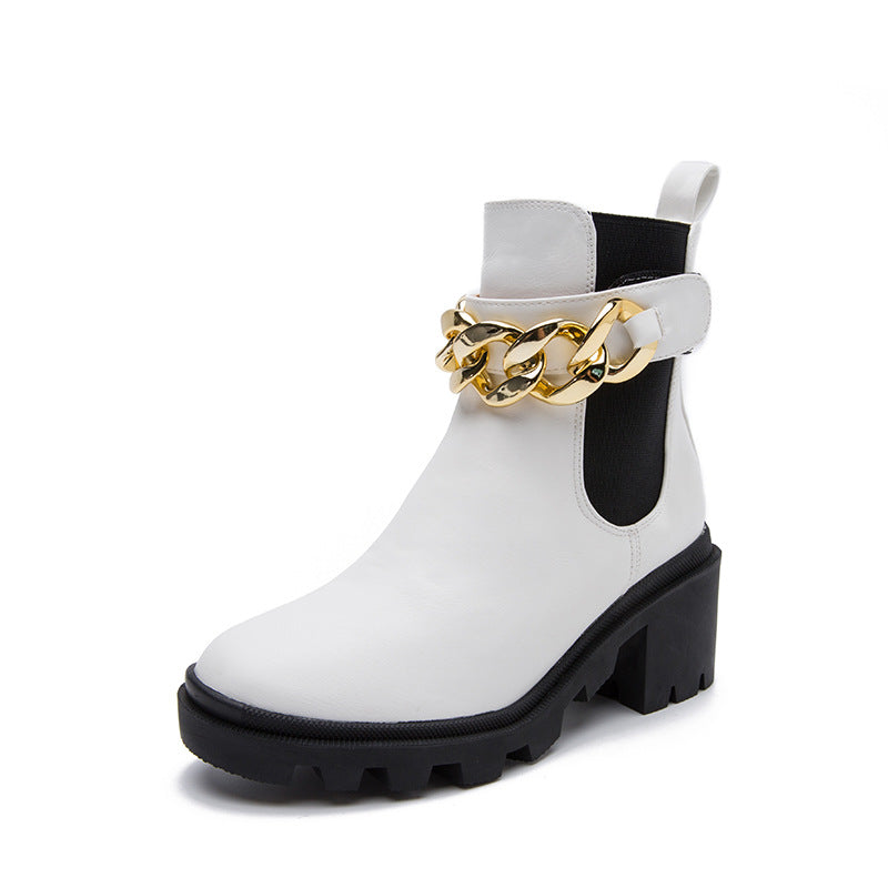 Versatile Chunky High Heel Sleeve Fleece Ankle Boots