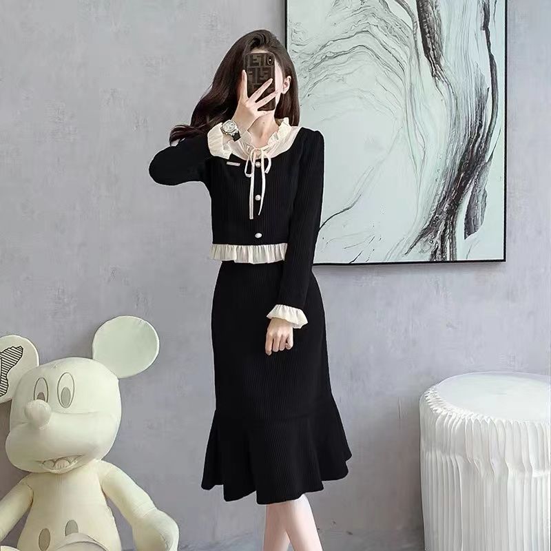 French Retro Little Fragrance Wind Top And Skirt Set