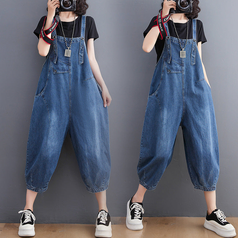 Women's Plus Size Korean Style Denim Wash Overalls