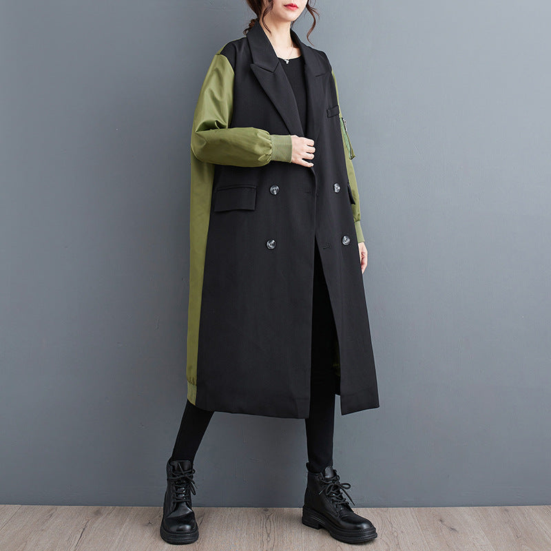 Temperament Fritid Farvematchende Dobbeltlags Revers Cardigan Trenchcoat
