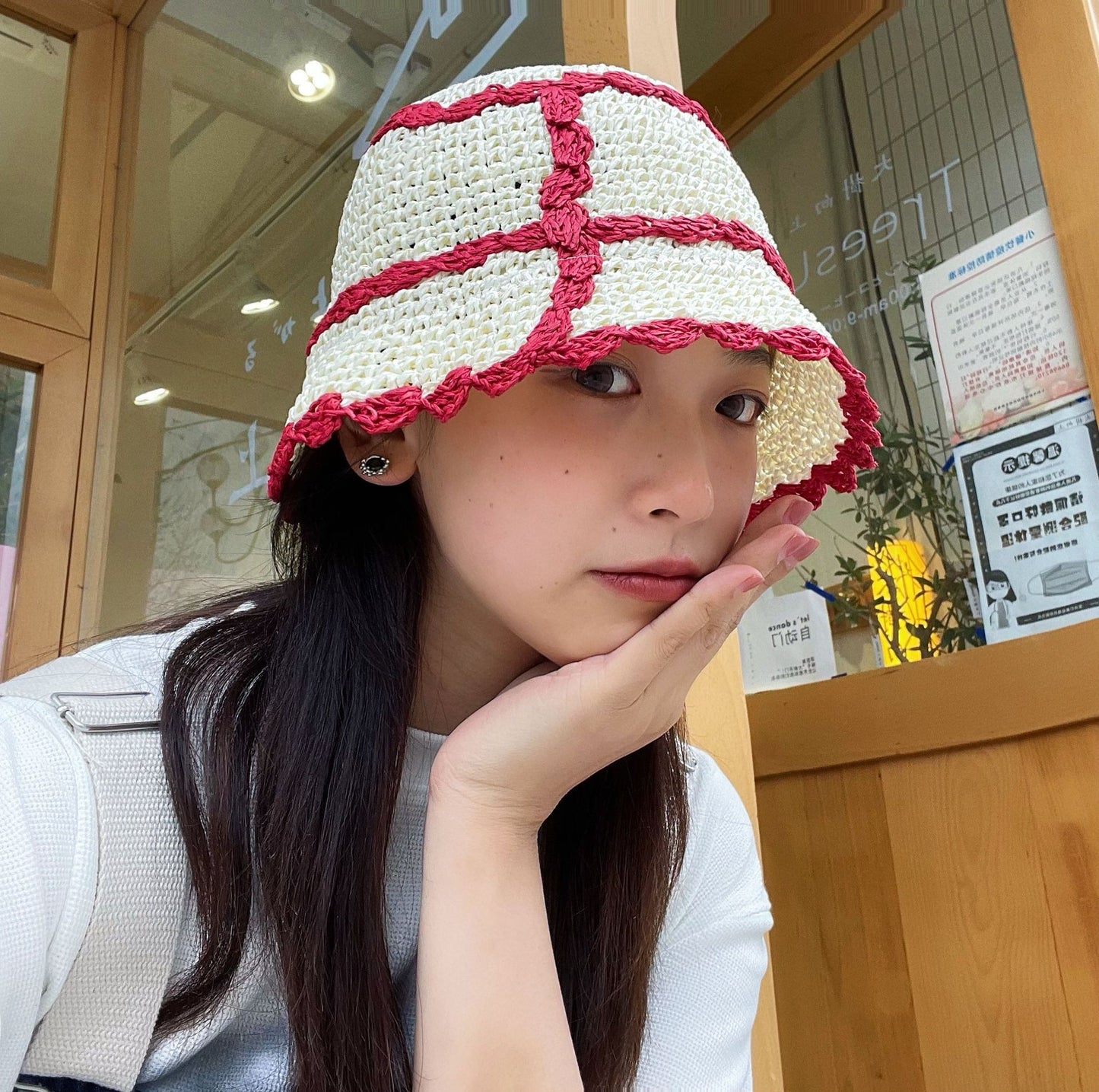 Contrast Color Lace Straw Hat Ins Casual All Match