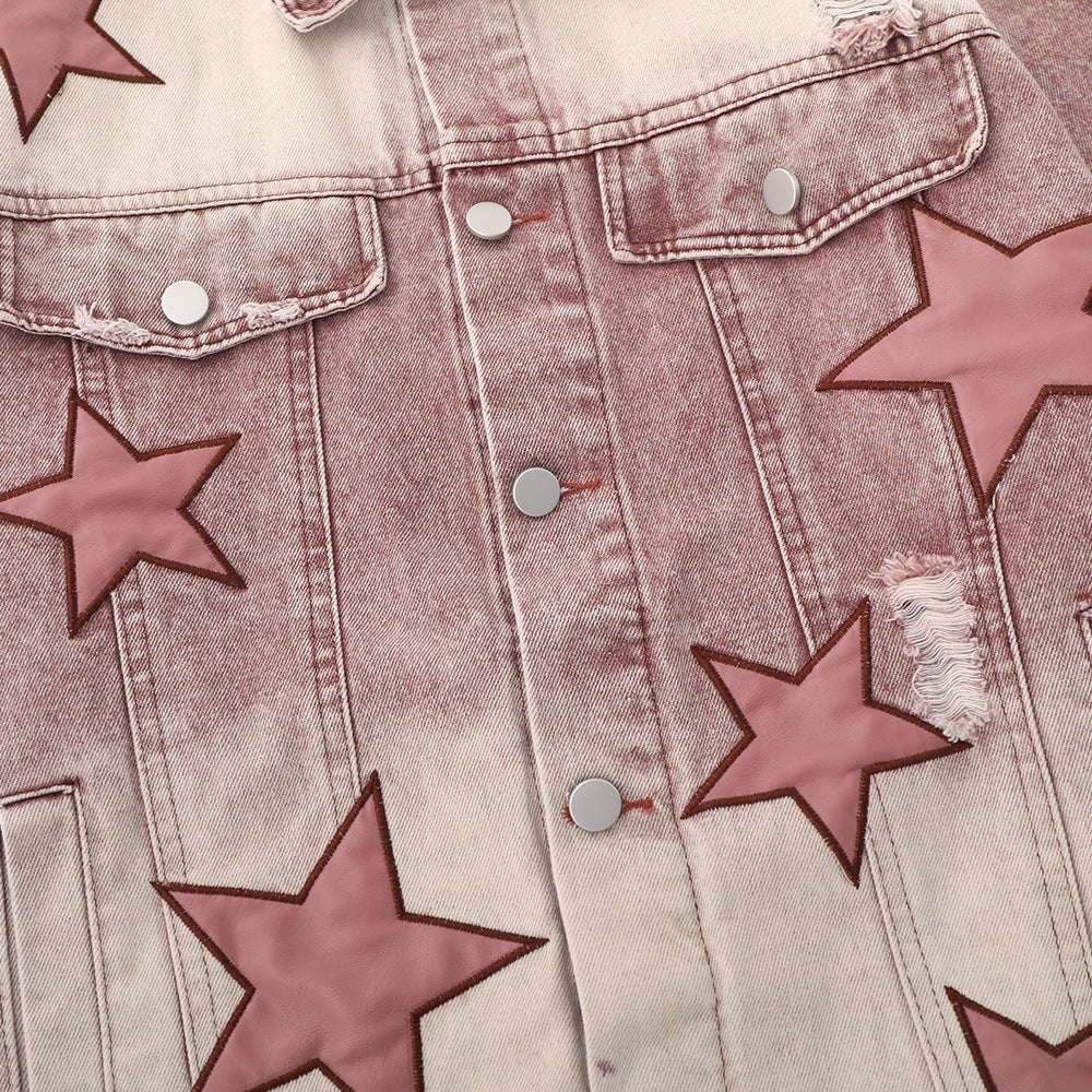 Five-pointed Star Embroidery Denim Jacket Men