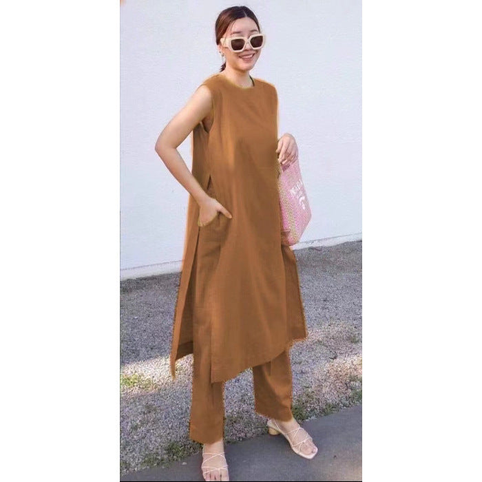 Split Pocket Casual Sleeveless Pants Pants Two-piece Suit
