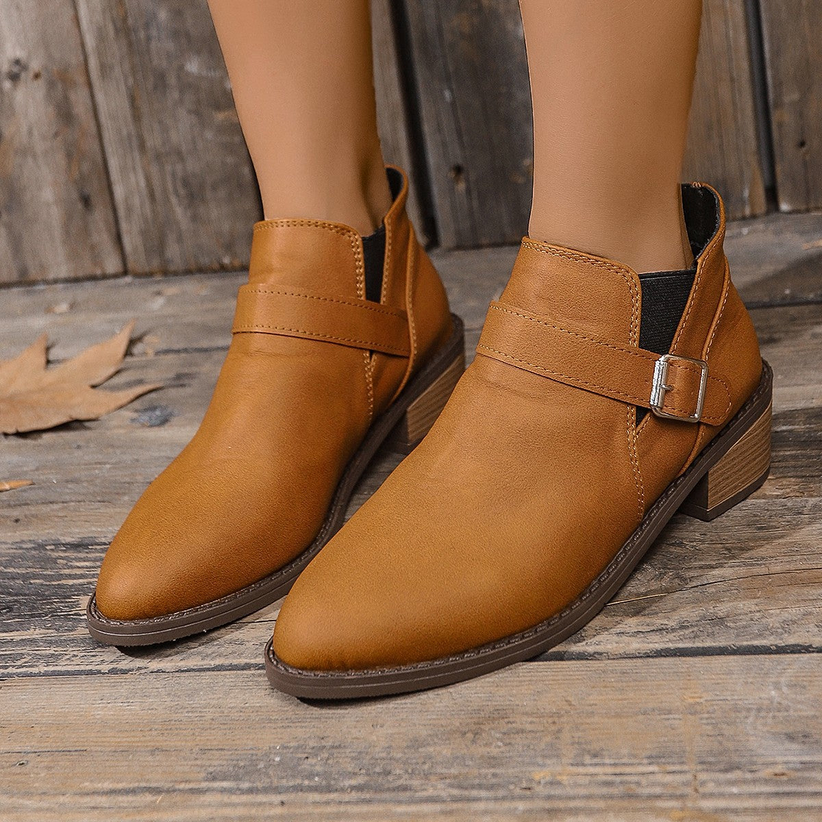 Roman Style Thick Heel Pointed Belt Buckle Casual Boots