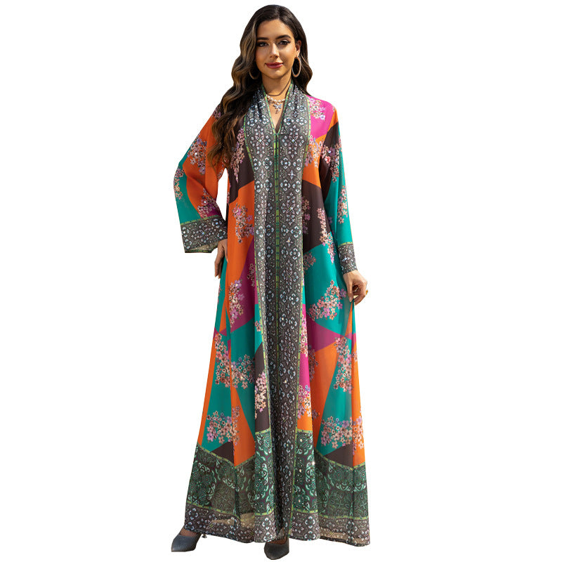Womens Fashion Printed Long-Sleeve Dress