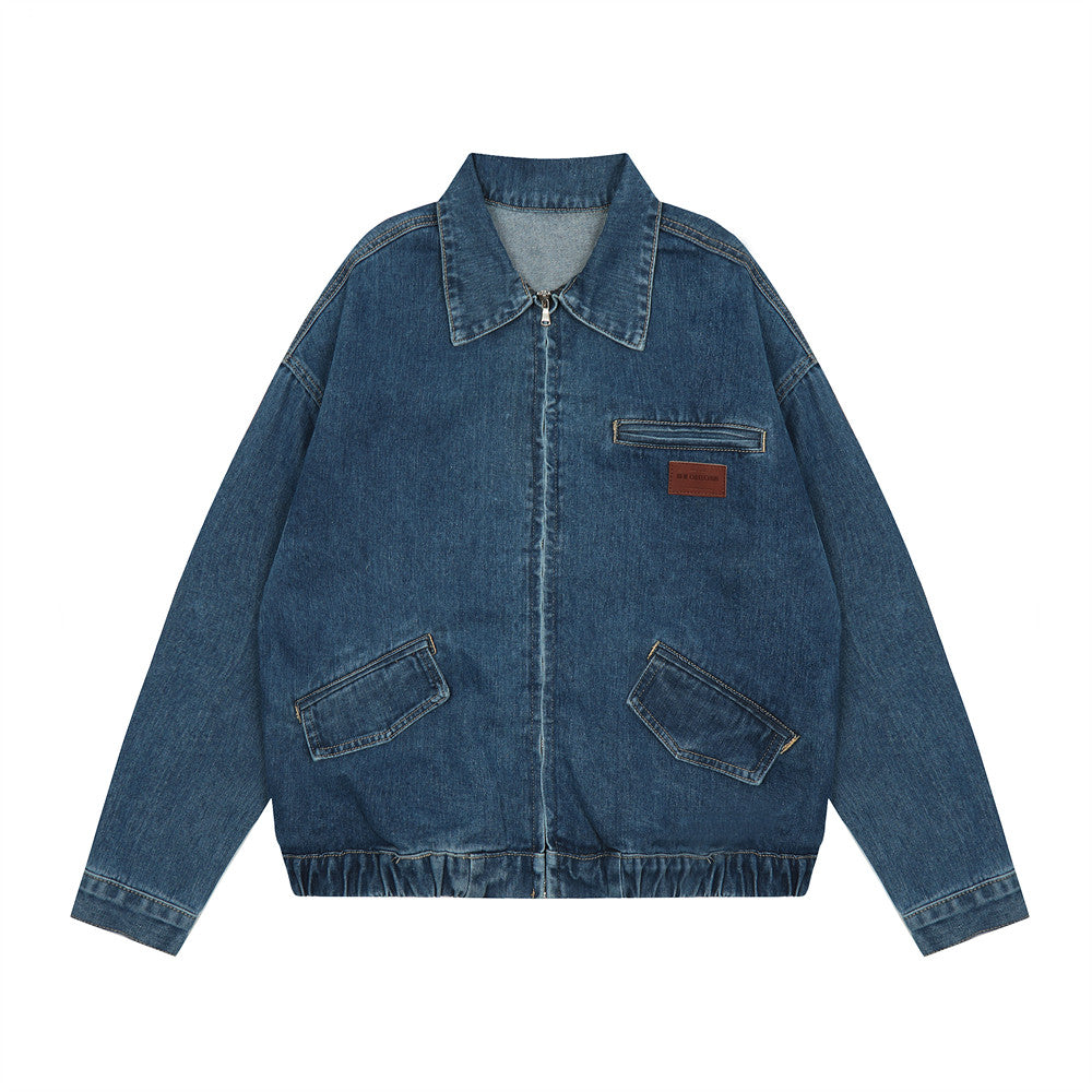 Creative Contrast Color Letter Printing Denim Jacket