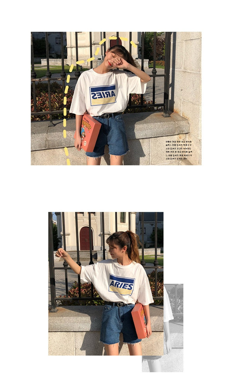 Loose Letter Print Short-sleeve T-shirt