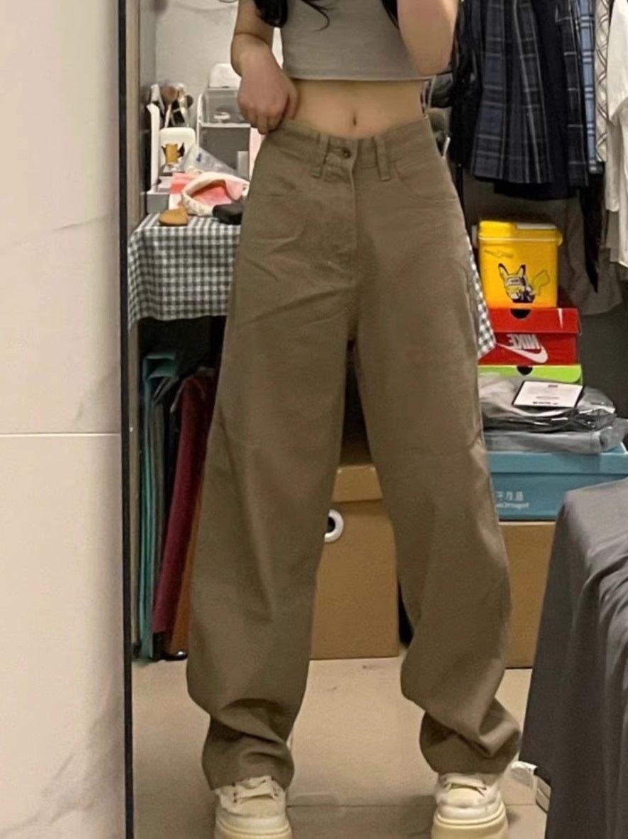 Khaki Narrow Wide-leg Jeans High Waist All-matching Straight Mop Pants