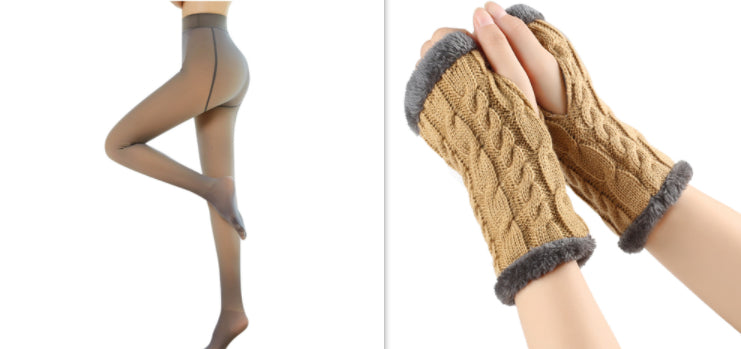 Fleece-lined Fluffy Gloves Twist Knitted Finger Leakage