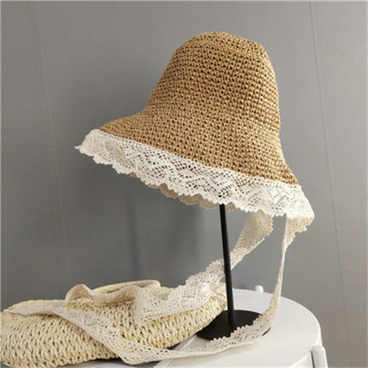Dame Sommer Blonde Strandhat Lille Kyst