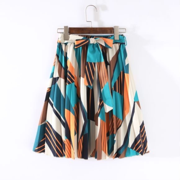 New Arrival Printed Bow-Knot Pleated Skirt Midi Skirt