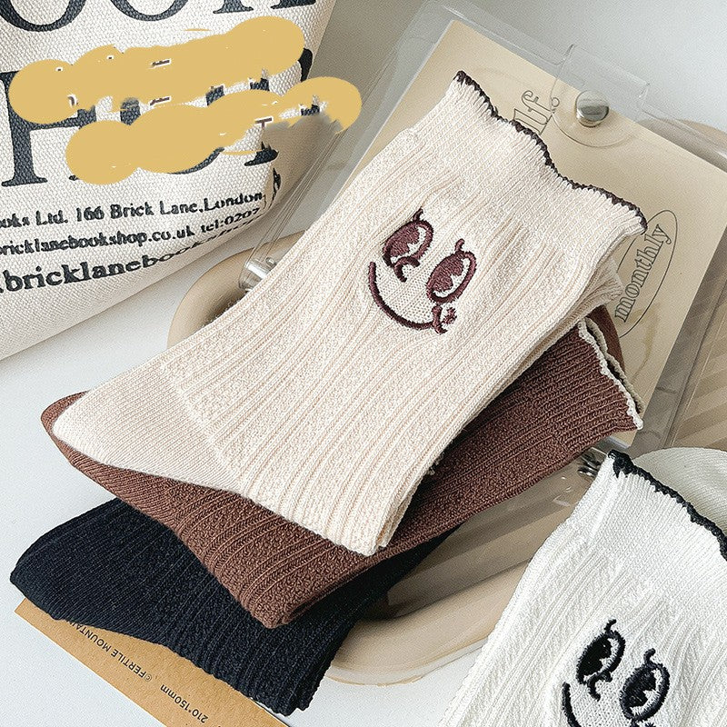 Ins Style Embroidered  Face College Style Hose