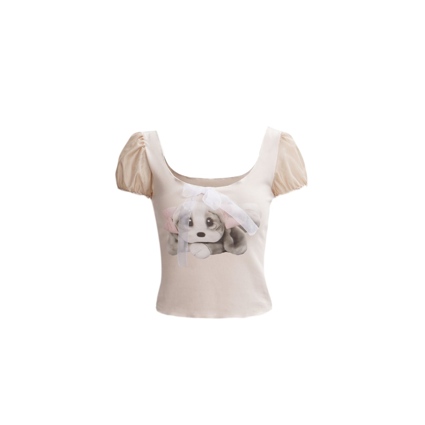 American Y2g Hot Girl Square Collar Rabbit Printed Puff Sleeve Short Sleeve