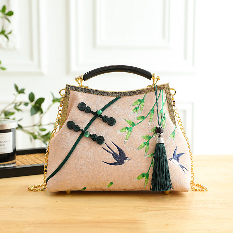 Lucky Bamboo Broderi Håndtasker til Kvinder