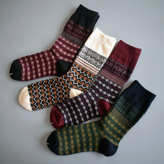 Mid Length Double Needle Christmas Artistic Retro Ethnic Style Long Socks