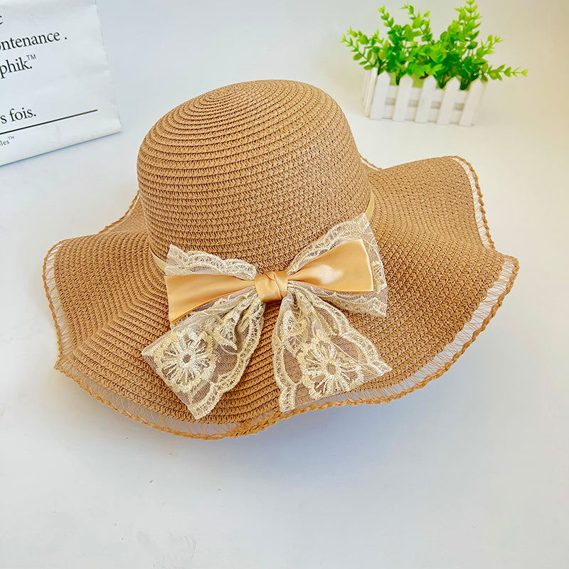Women's Outdoor Large Brim Bow Straw Hat With Shade