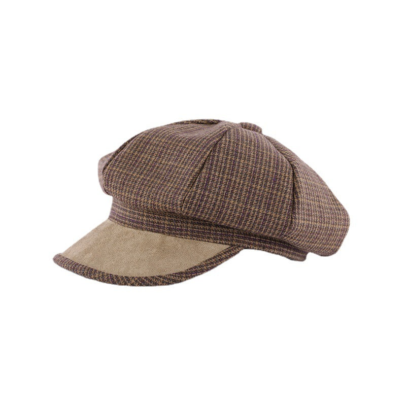 Fashion Octagonal Cap Female Thin Plaid