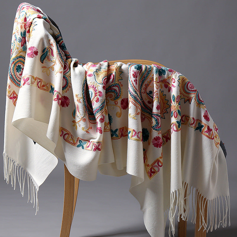 Embroidered Ethnic-Style Great Wall Cashew-Pattern Embroidery Cashmere Scarf