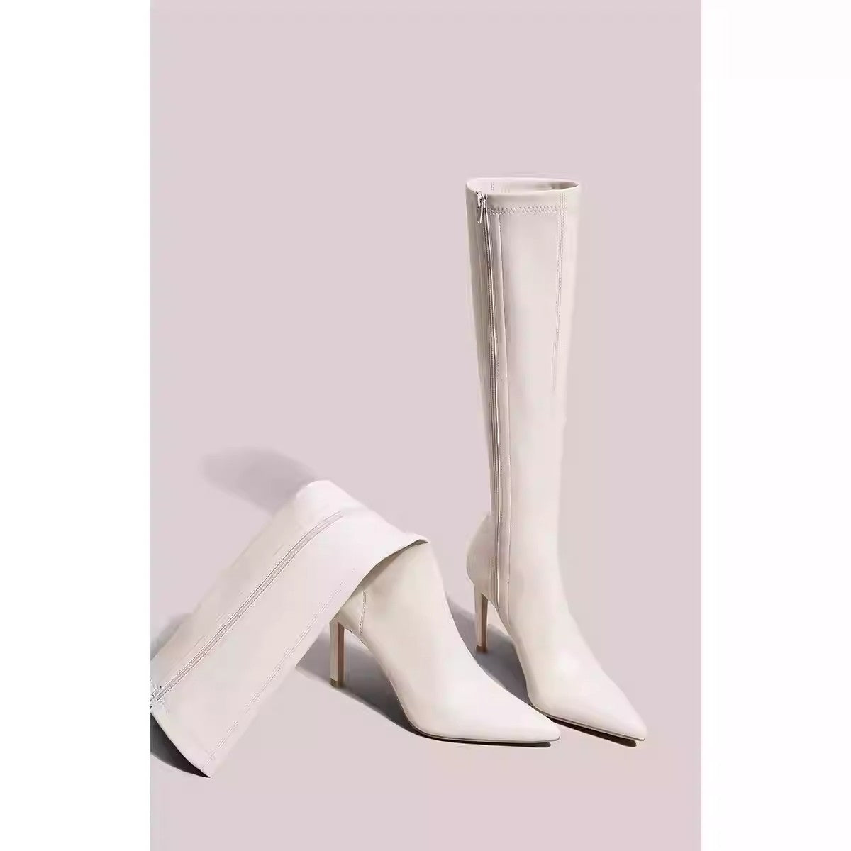 Womens Solid Color Casual White Pointedtoe Overtheknee Boots