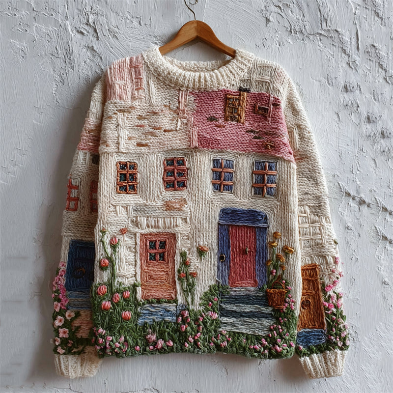 Womens 3D Digital-print Crew-neck Loose Hoodie