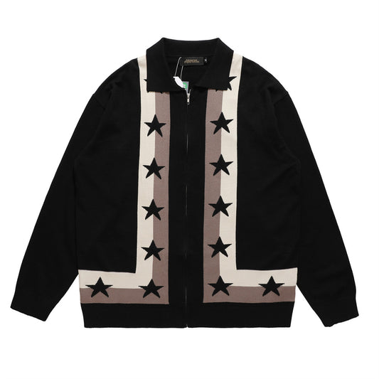 Jacquard Pentagram Lapel Knit Sweater Jacket Men's