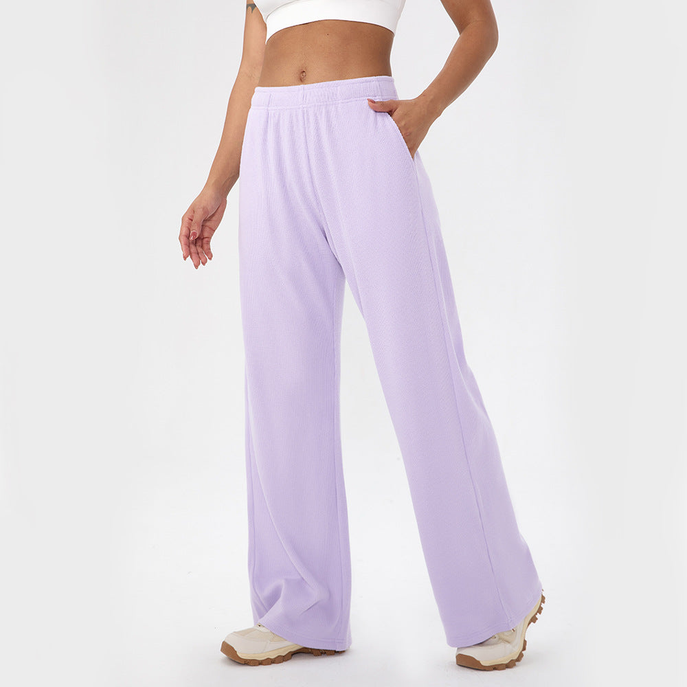 Waffle-Weave Sports Pants In Solid Colors Loose Fit