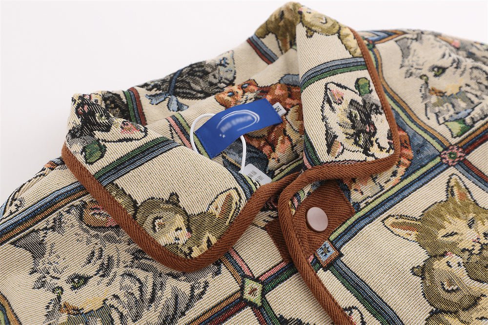 Animal Cat Plaid Lapel Coat